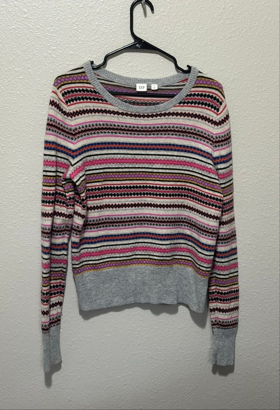 Women’s Gap Crazy Fair Isle Wool Blend Crew Neck Sweater, size M Medium